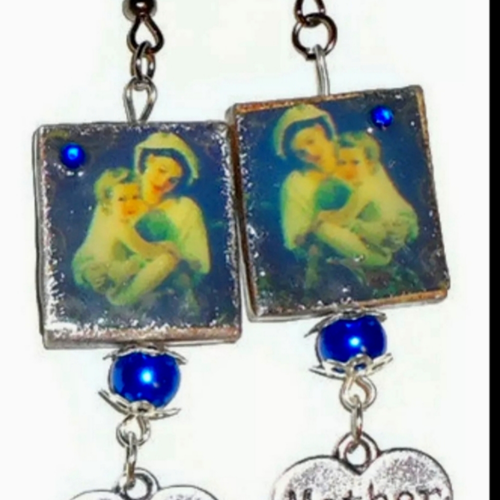 Mothers Day or new mom-to-be - Beaded blue pearl MOTHER dangle...scrabble tile.